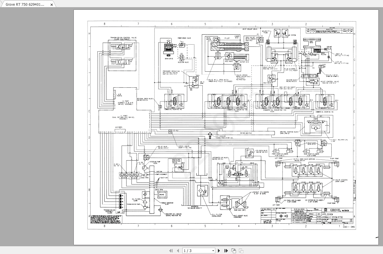 Grove RT 750 6294013143 Hydraulic System Schematic
