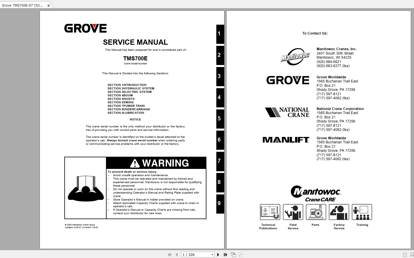 Grove TMS700E 07 Ctrl116 00 Service Manual