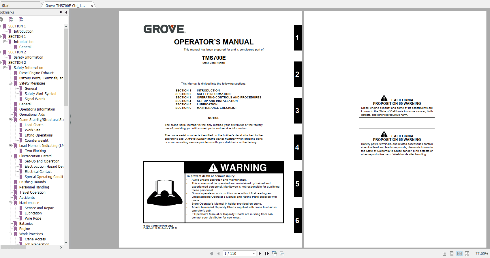 Grove TMS700E Ctrl160 01 Operators Manual 1