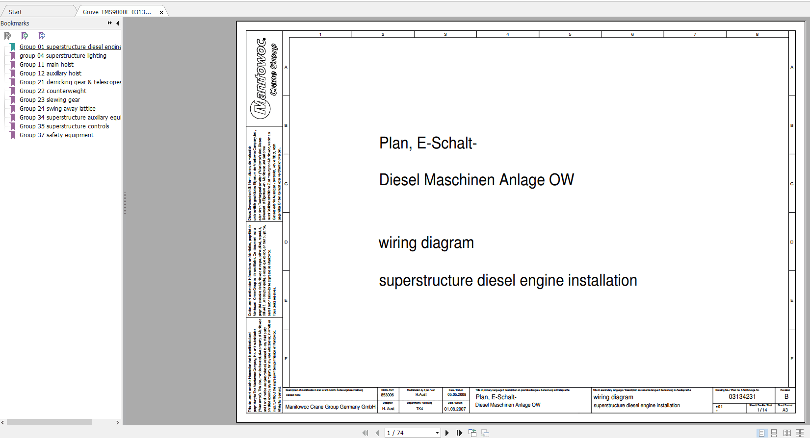 Grove TMS9000E 03134231Rev B Superstructure ElectricsSEE Format