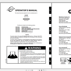 Manitowoc Crane 777T 7779021 CTR047 01 Operators Manual