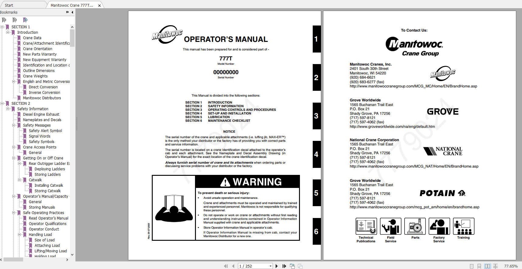 Manitowoc Crane 777T 7779021 CTR047 01 Operators Manual