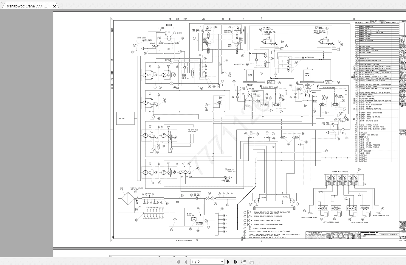Manitowoc Crane 777 17886601 Hydraulic Schematic