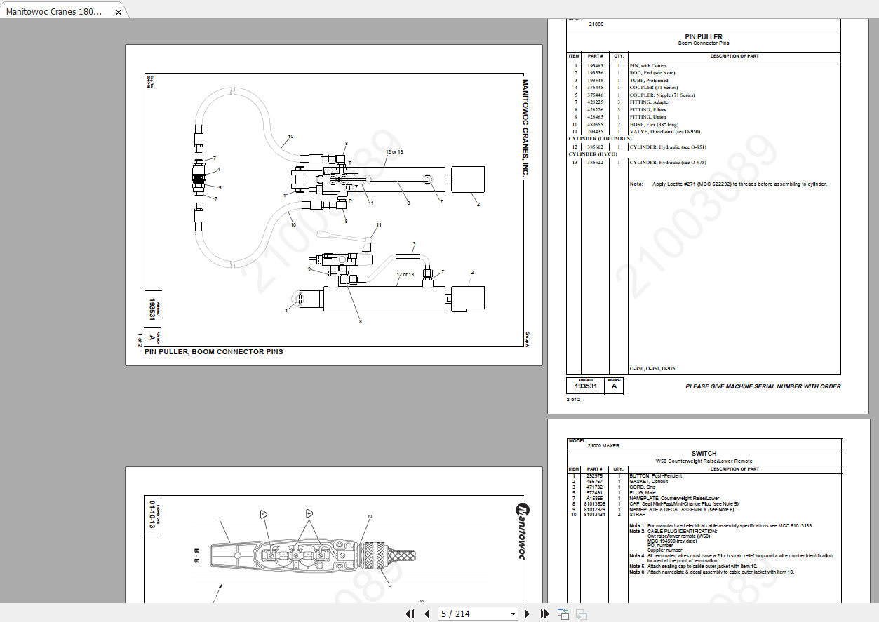 Manitowoc Cranes 18000 MAX ER 21003089 Parts Manual 2