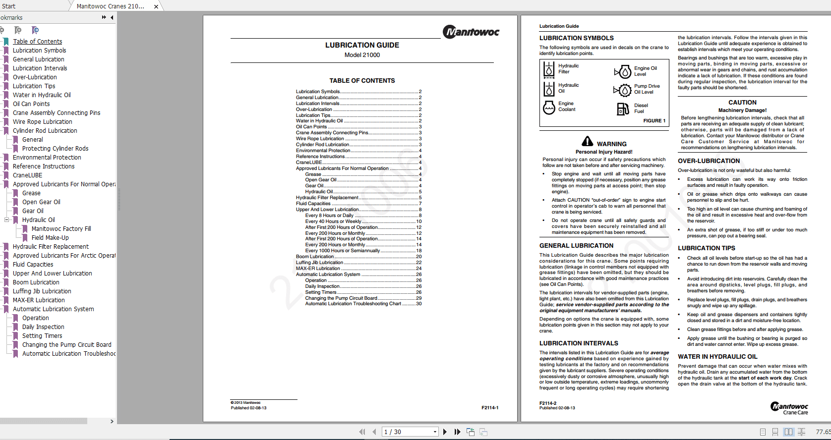 Manitowoc Cranes 21000 21001000F211402 08 2013 Lubrication Guide