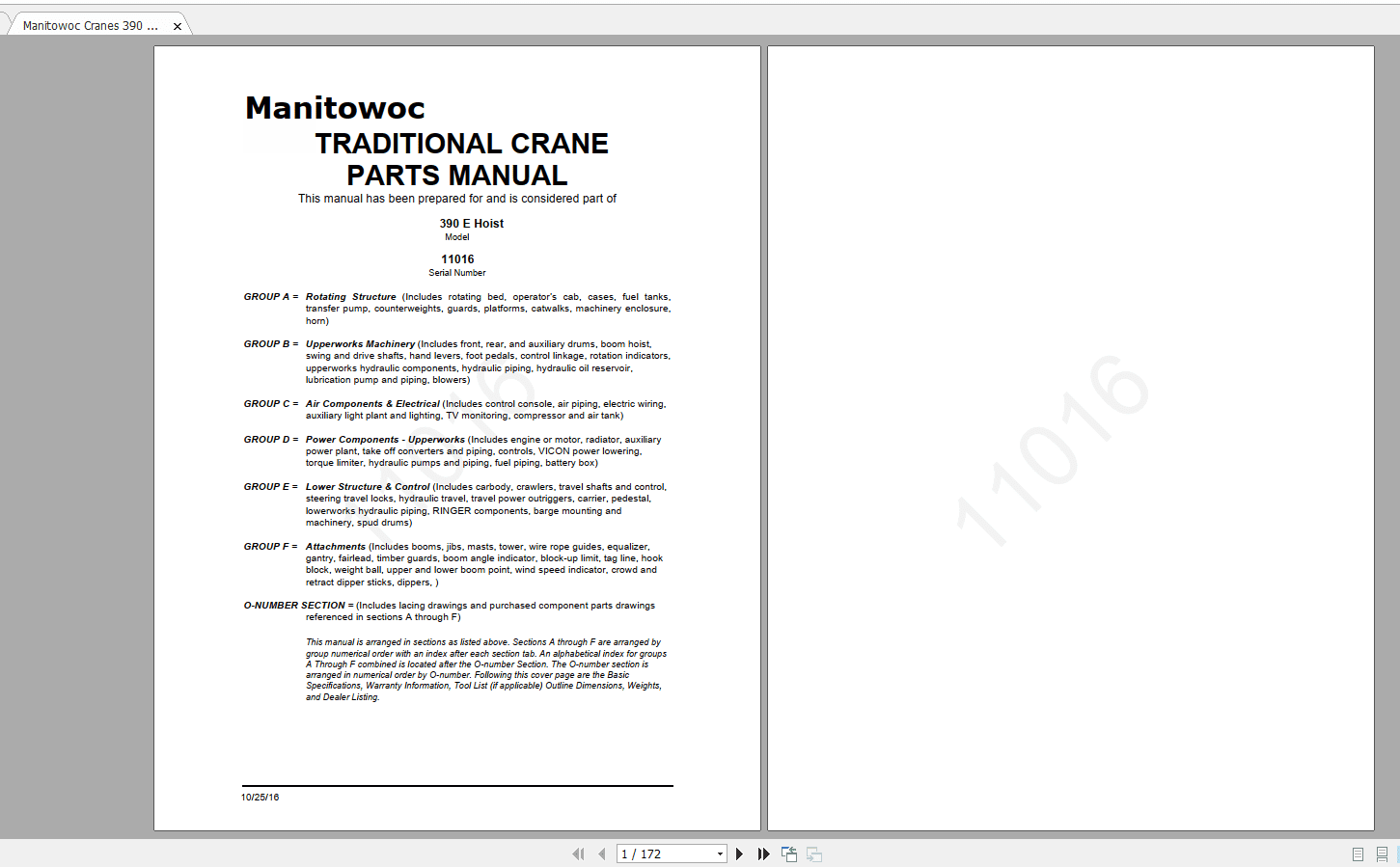 Manitowoc Cranes Model 390E HOIST Service Parts Manual 3