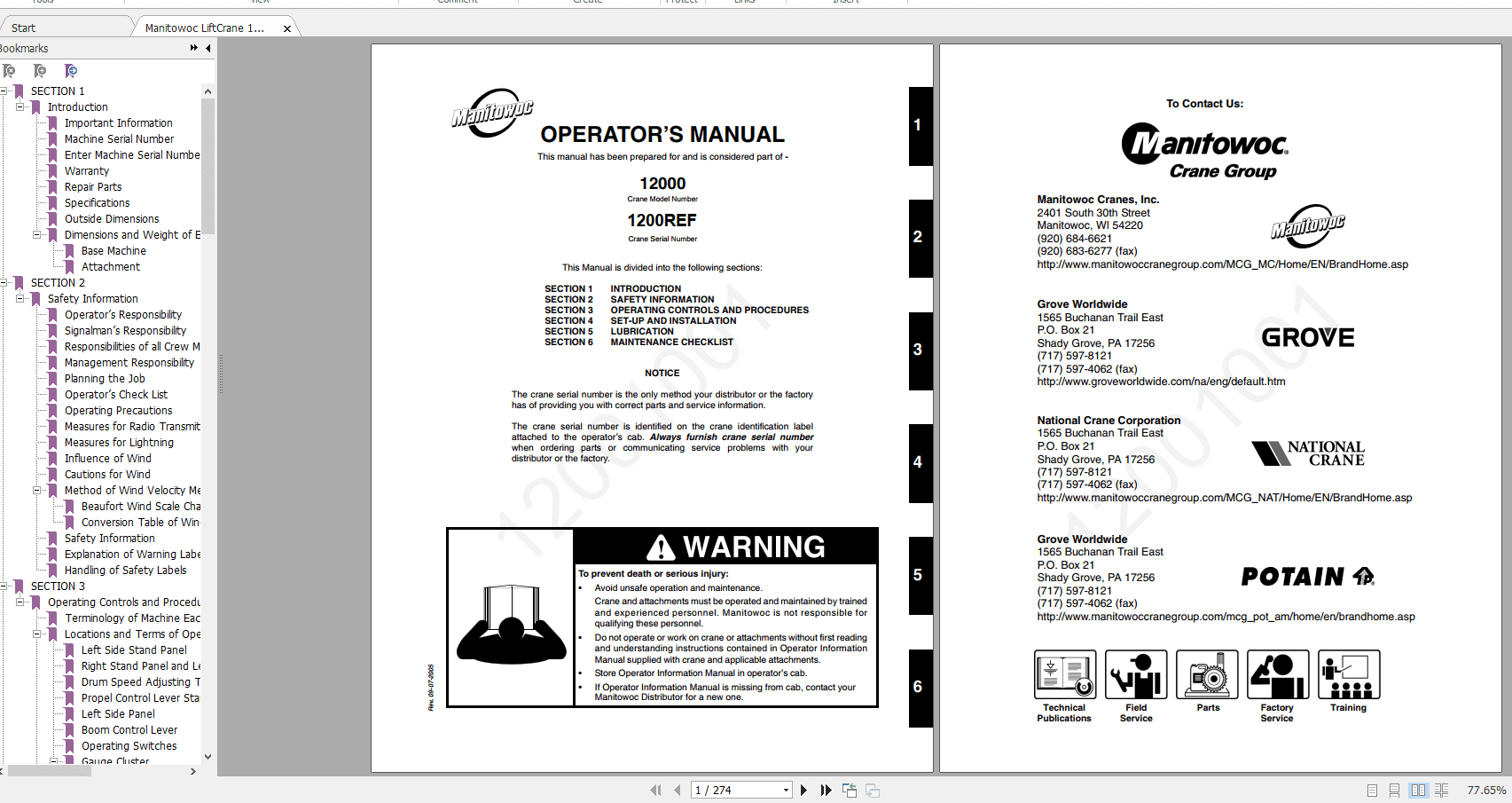 Manitowoc LiftCrane 12000 12001001CTR030 04 Operators Manual