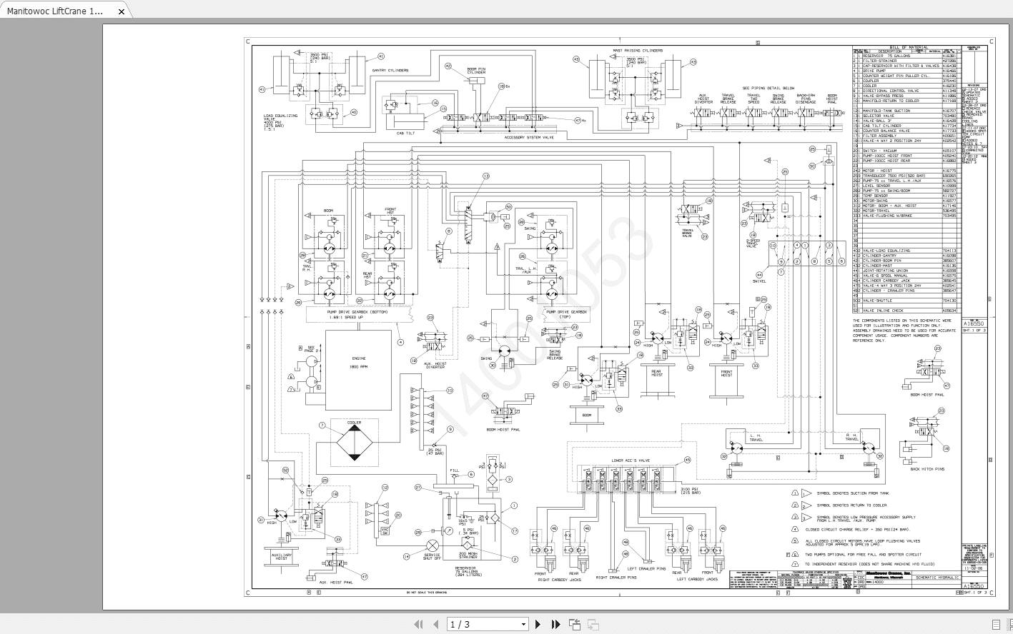 Manitowoc LiftCrane 14000 A1655001 Hydraulic Schematic