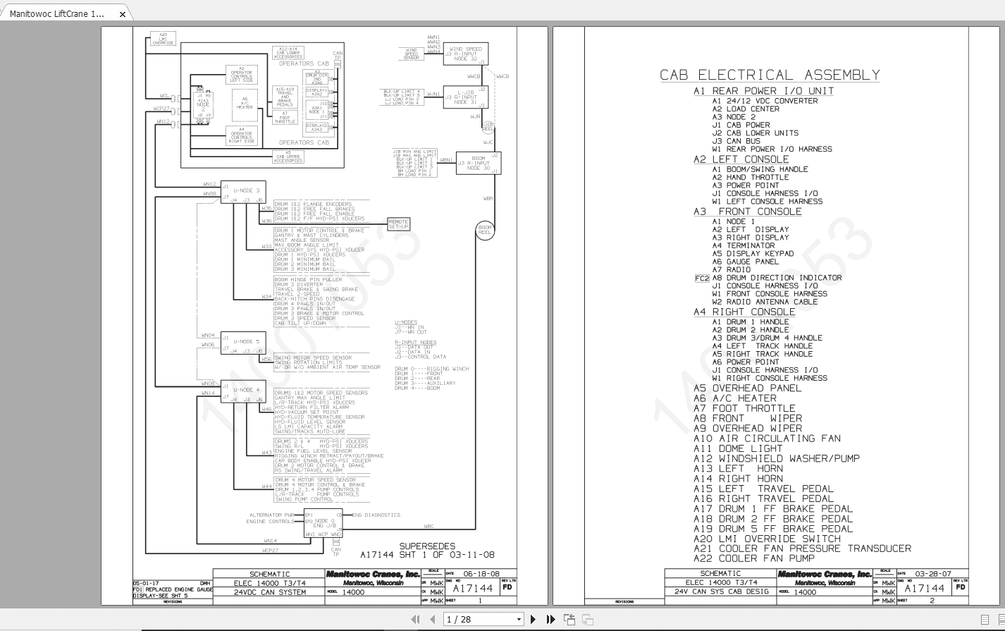 Manitowoc LiftCrane 14000 Tier 34 A17144FD Electrical Schematic