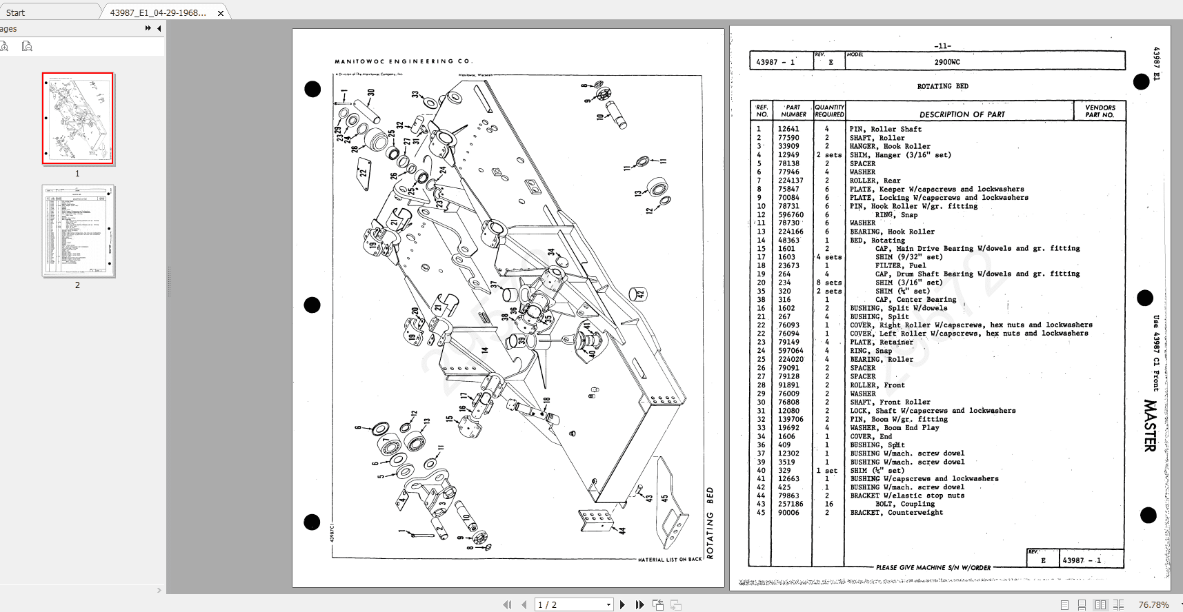 Manitowoc LiftCrane 2900WC 29572 Parts Catalog
