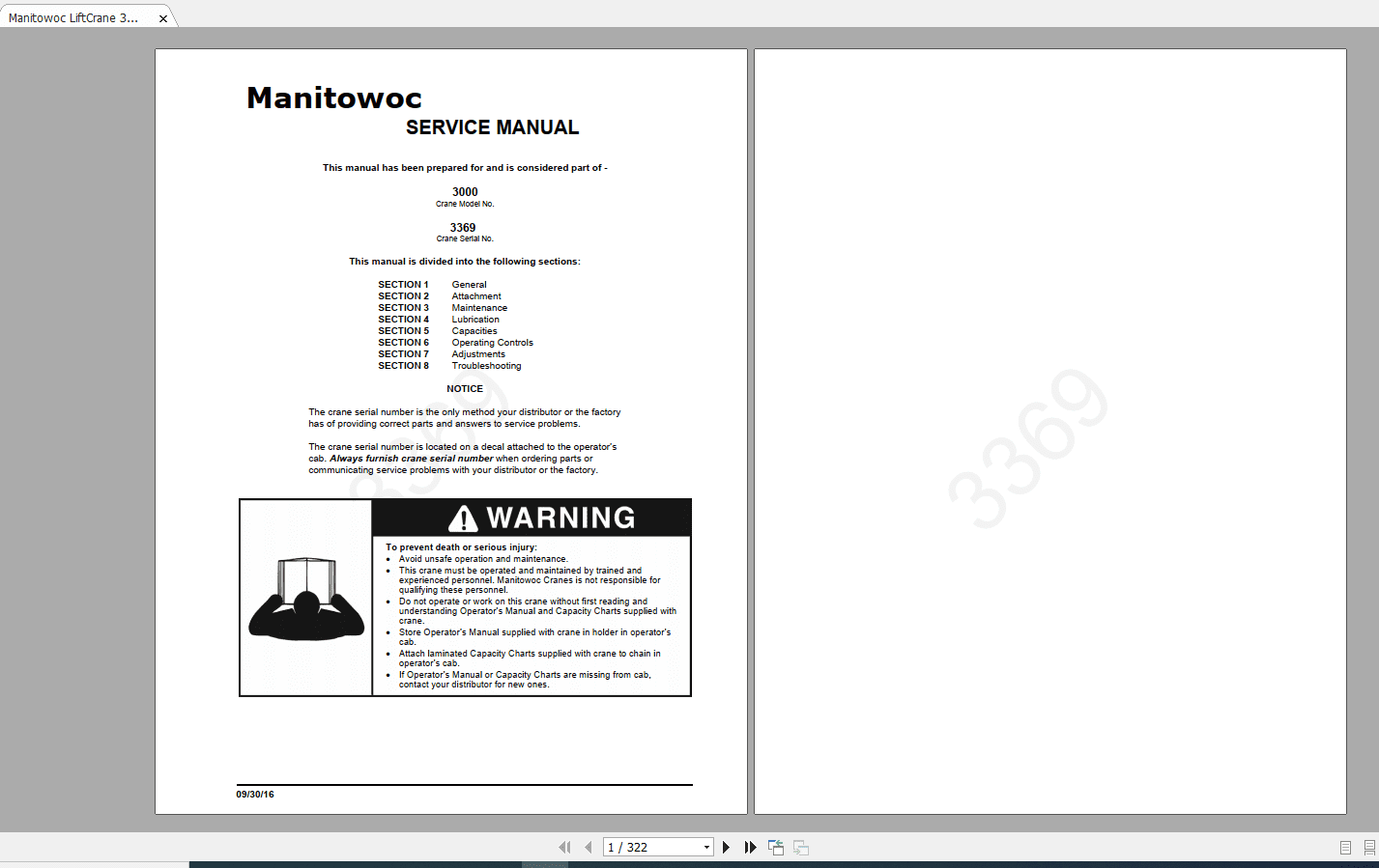 Manitowoc LiftCrane 3000 336909 30 2016 Service Manual