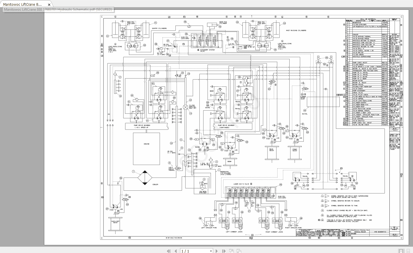 Manitowoc LiftCrane 888 17683701 Hydraulic Schematic