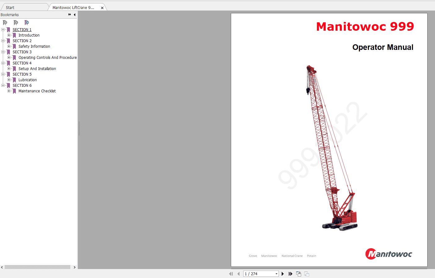 Manitowoc LiftCrane 999 9991022 CTR042 14 Operators Manual
