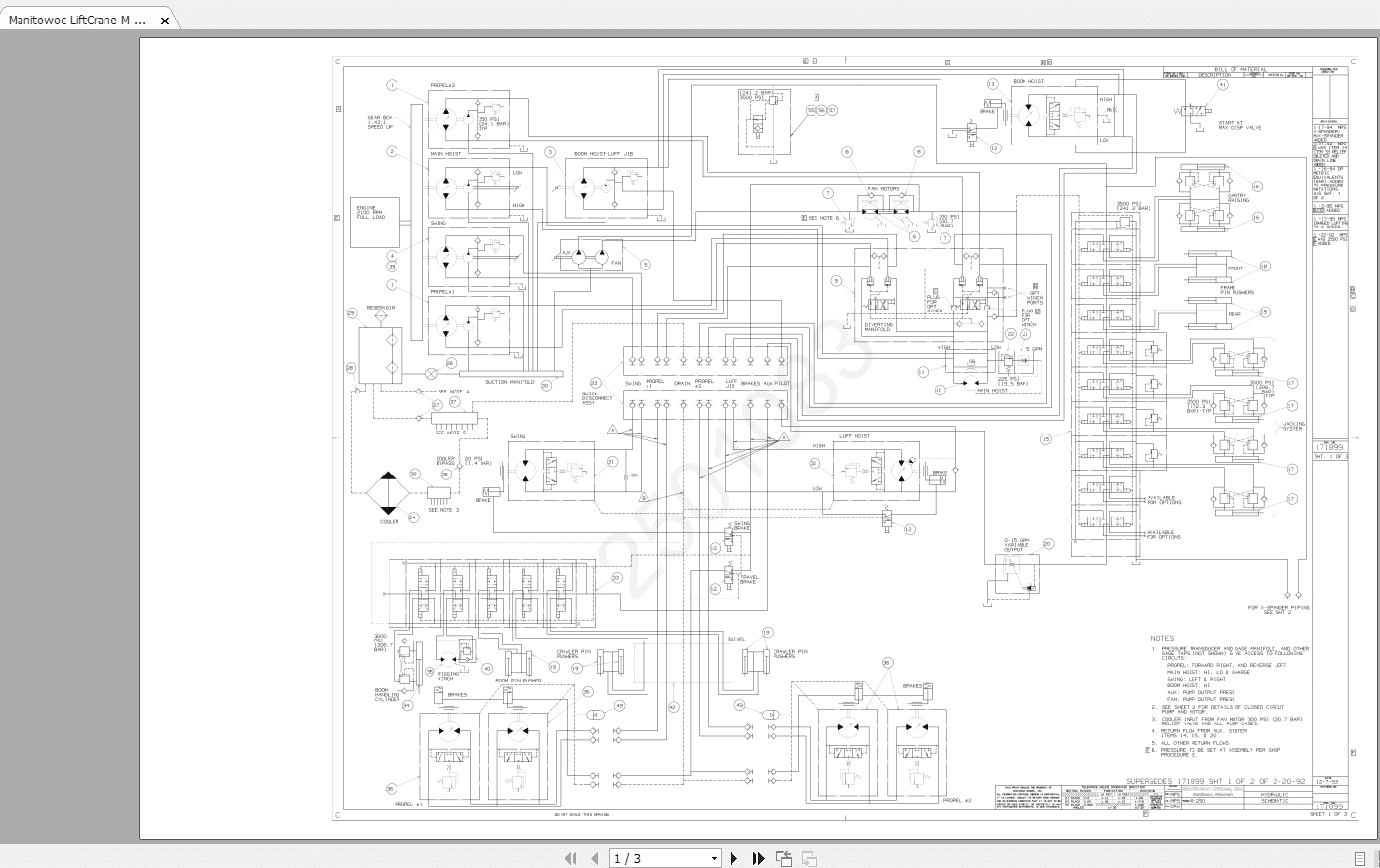 Manitowoc LiftCrane M 250 17189901 Hydraulic Schematic