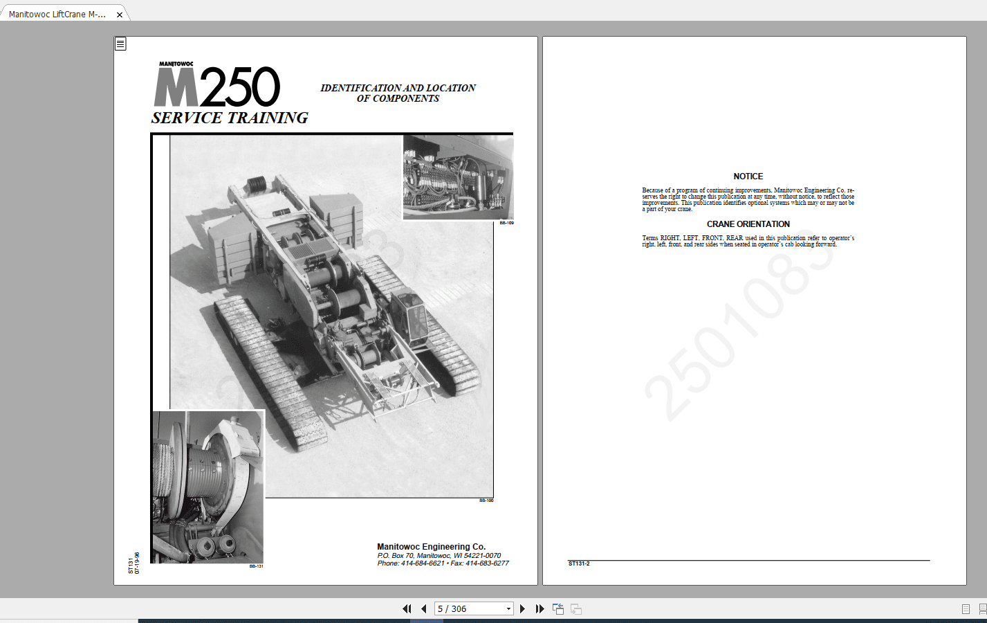 Manitowoc LiftCrane M 250 2501083 Service Technical Manual