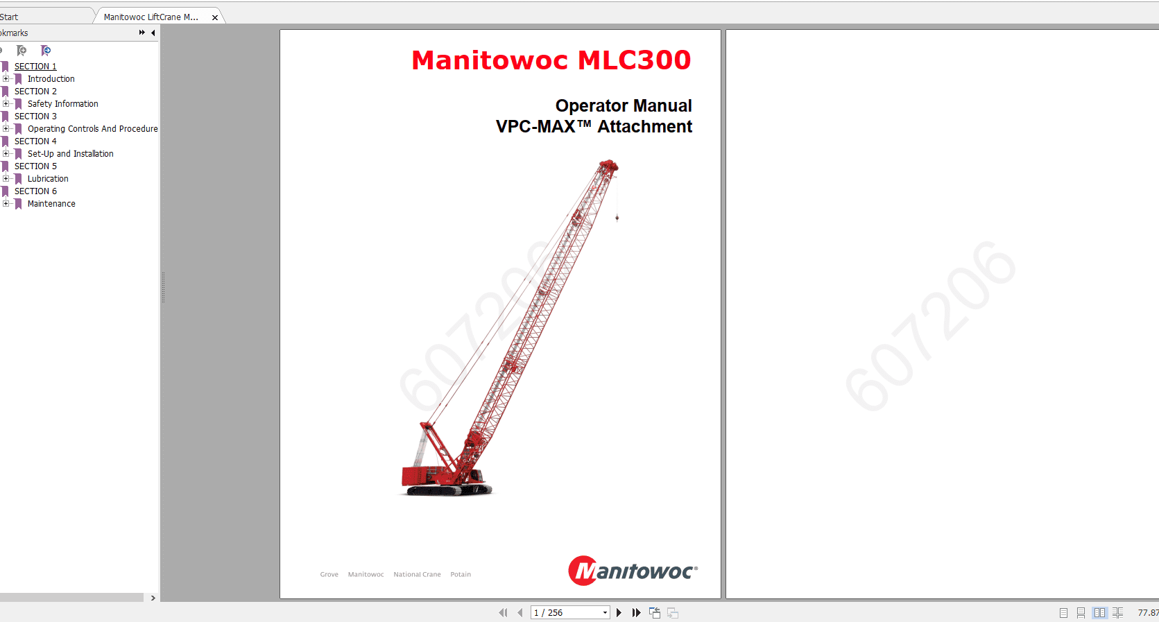 Manitowoc LiftCrane MLC 300VPC MAX 607206CTR240 09 Operators Manual