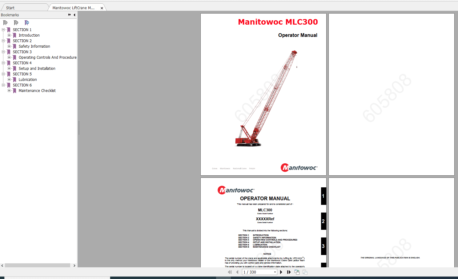 Manitowoc LiftCrane MLC 300 605808CTR234 15 Operators Manual