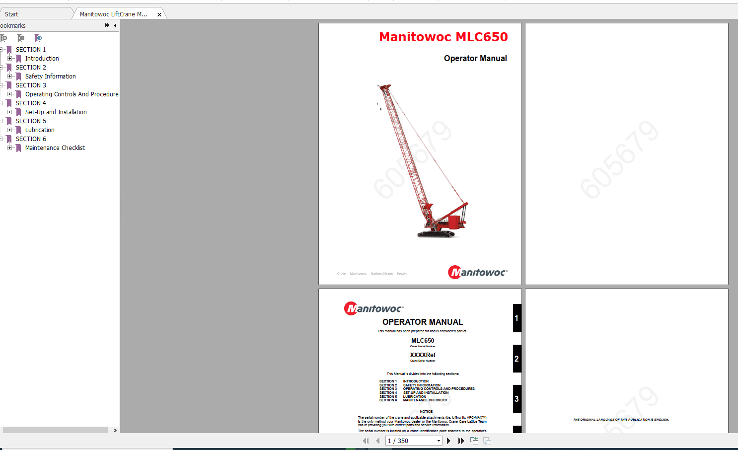 Manitowoc LiftCrane MLC 650 605679CTR224 12 Operators Manual