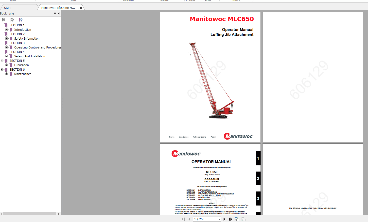 Manitowoc LiftCrane MLC 650 Luffing Jib 606129CTR230 06 Operators Manual