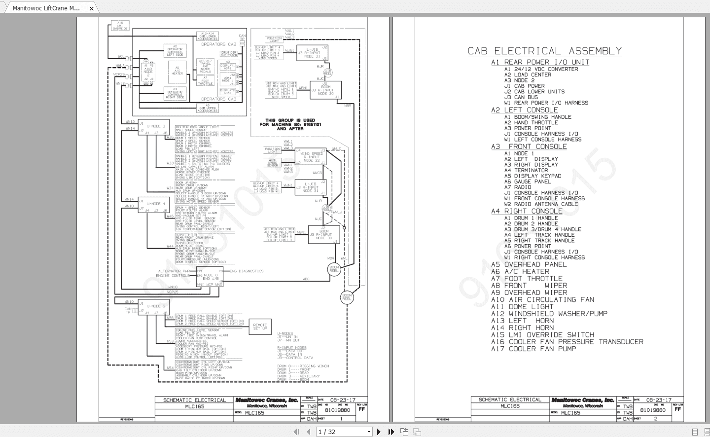 Manitowoc LiftCrane MLC165 81019880FF Electrical Schematic