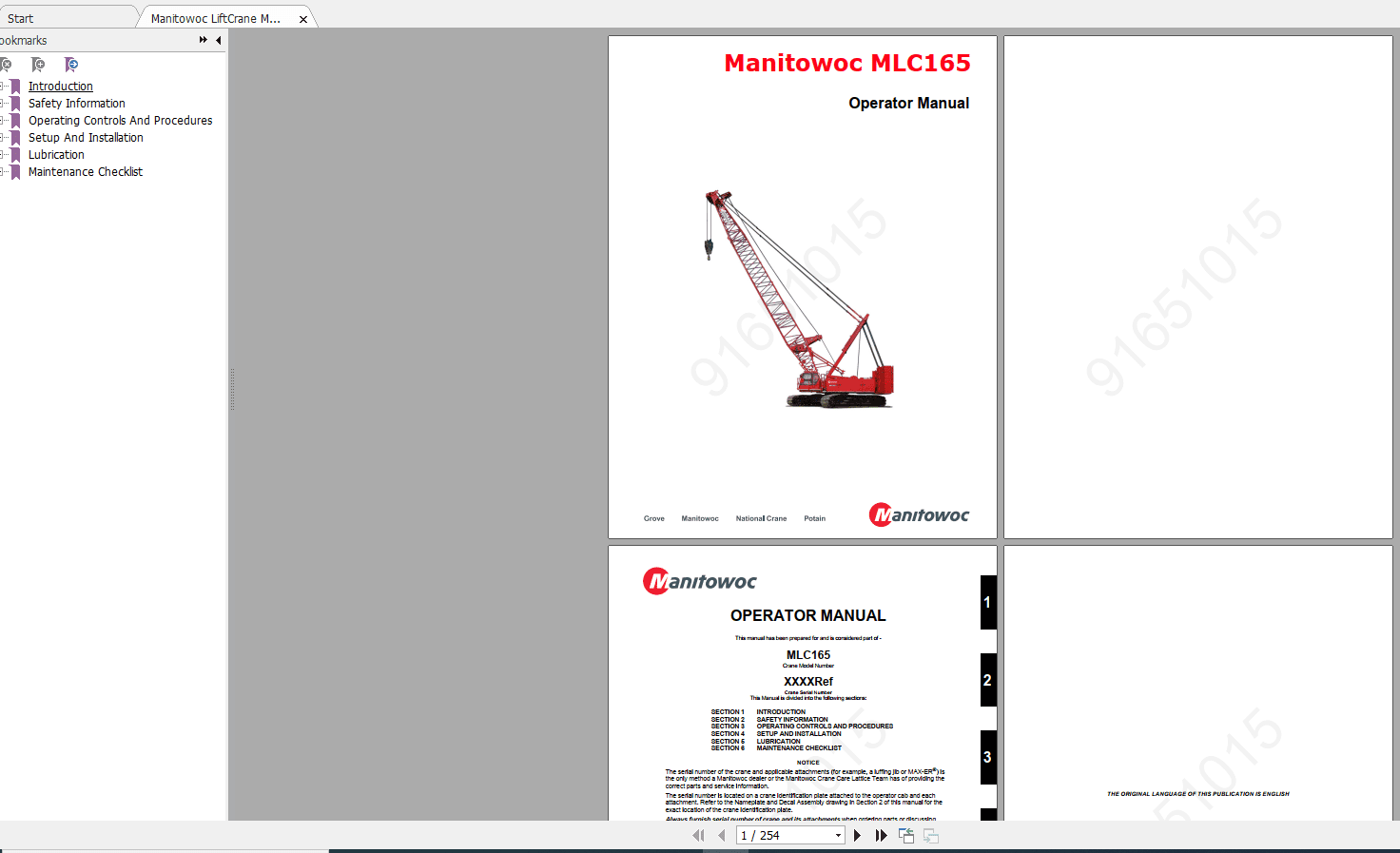 Manitowoc LiftCrane MLC165 91651015CTR220 09 Operators Manual