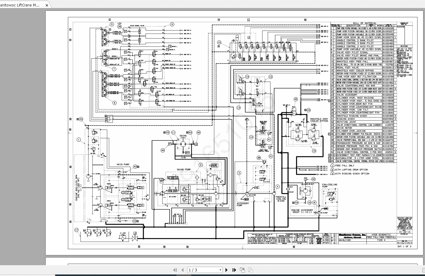 Manitowoc LiftCrane MLC165 Tier4 8102100301 Hydraulic Schematic