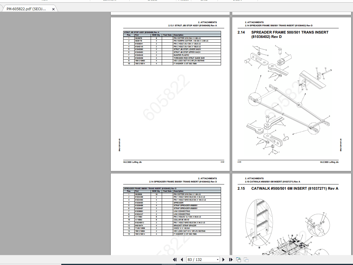 Manitowoc LiftCrane MLC300 Luffing Jib PM 605822 Parts Manual 2