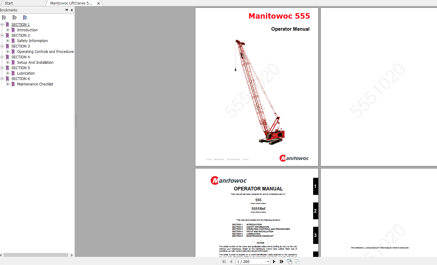 Manitowoc LiftCranes 555 Series CTR005 09V19 4 15 Operators Manual