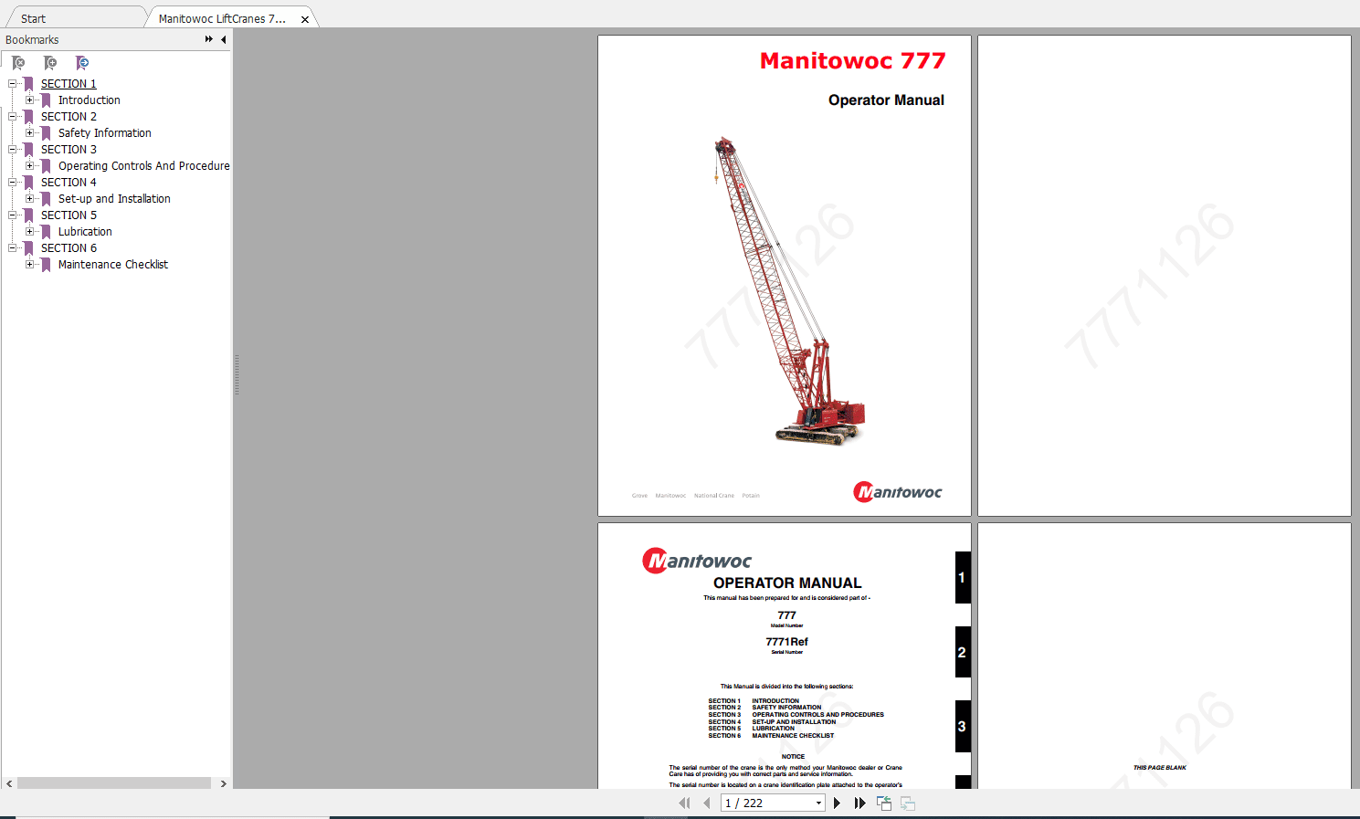 Manitowoc LiftCranes 777 CTR044 05 7771126 Operators Manual