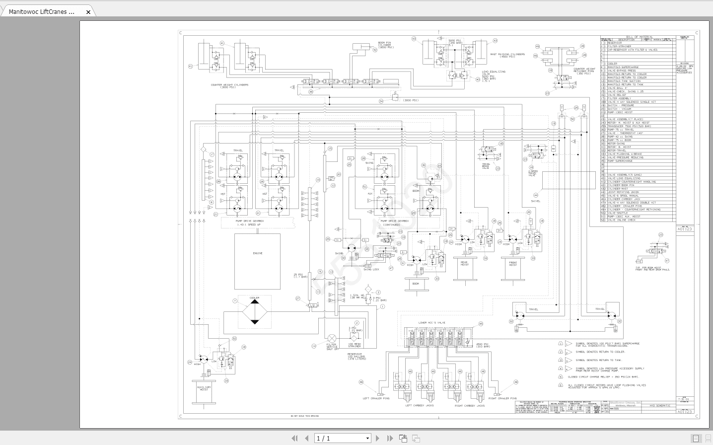 Manitowoc LiftCranes Model 555 A0112301 Hydraulic Schematic