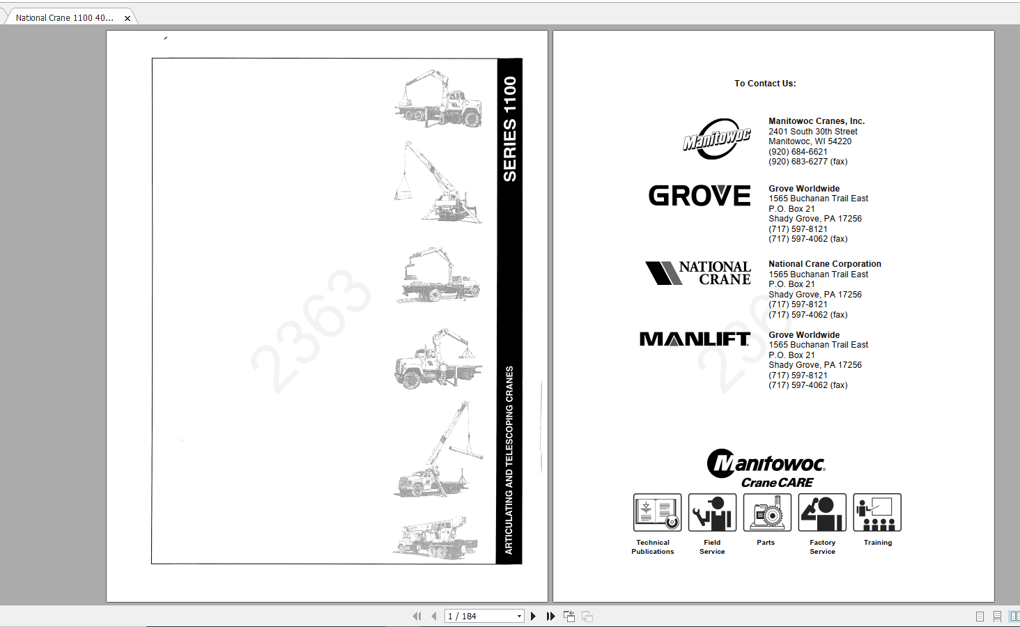 National Crane 1100 400027999502 Service Maintenance Manual