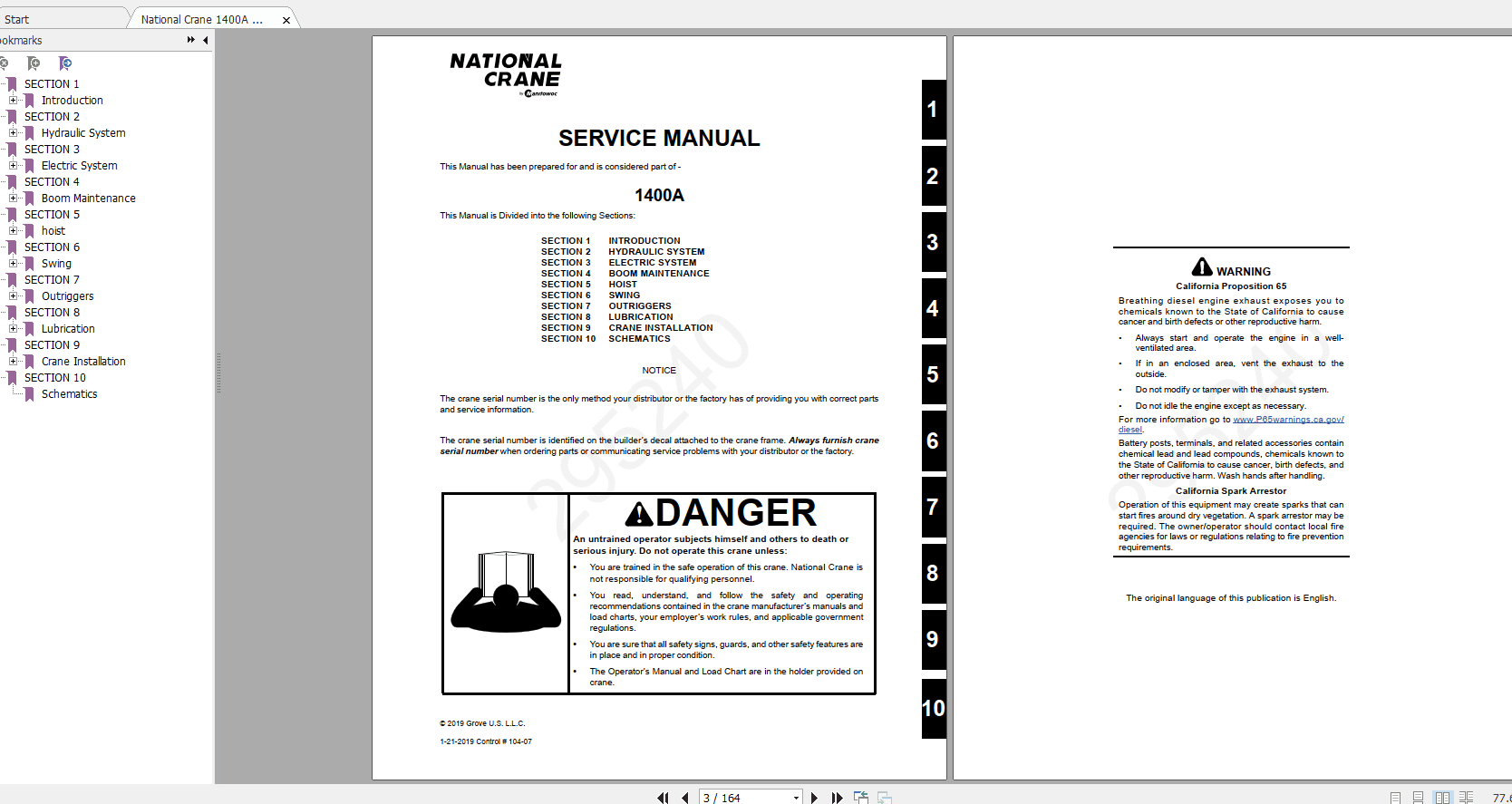 National Crane 1400A 295240CTRL104 07 Service Manual