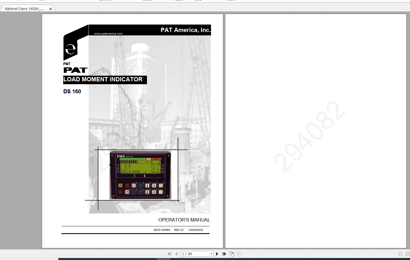 National Crane 1400HDS160 9333104064REV D Operators Manual