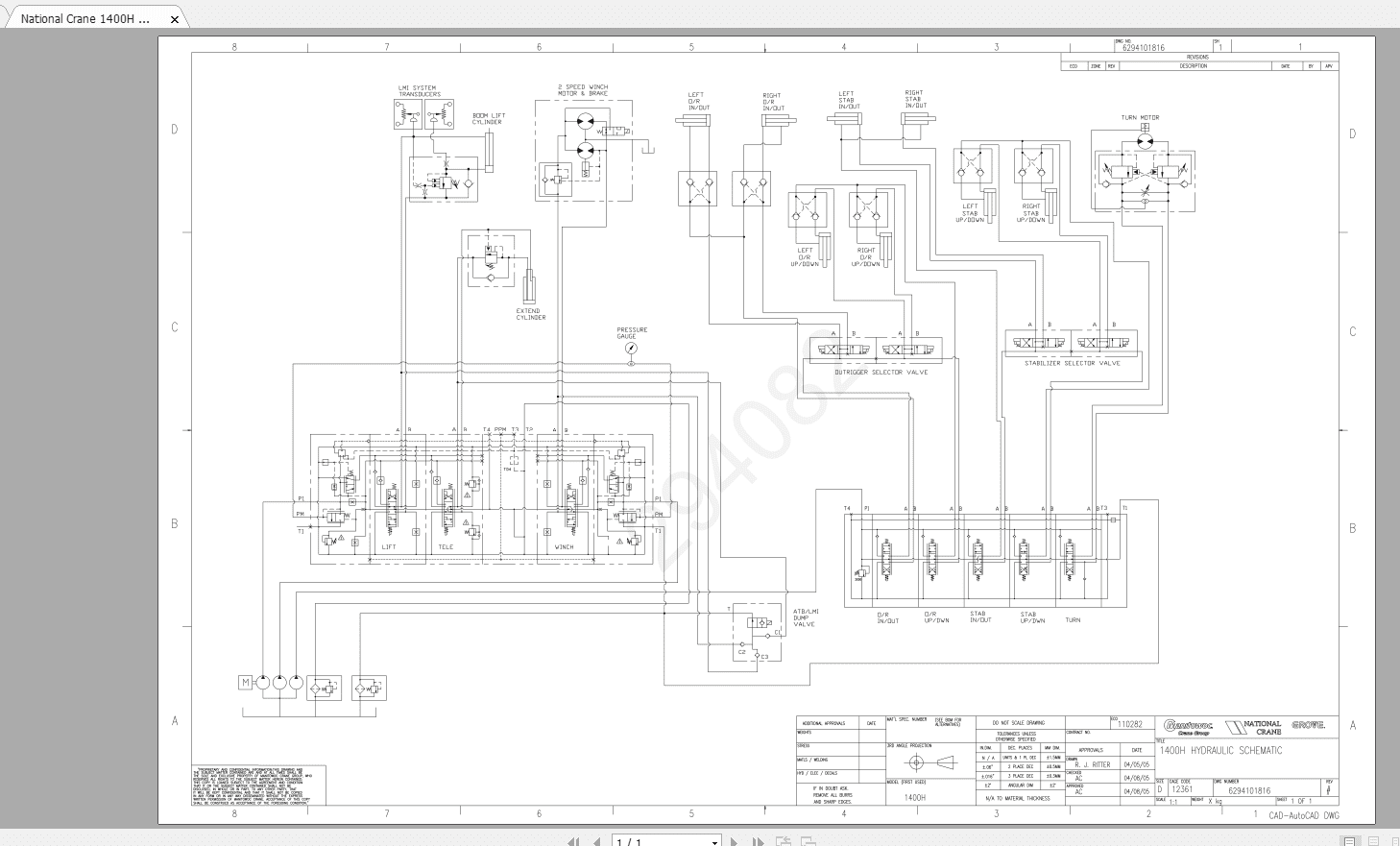 National Crane 1400H 6294101816REV Hydraulic Schematic
