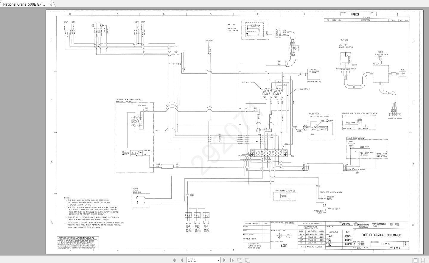 National Crane 600E 872251REV Electrical Schematic