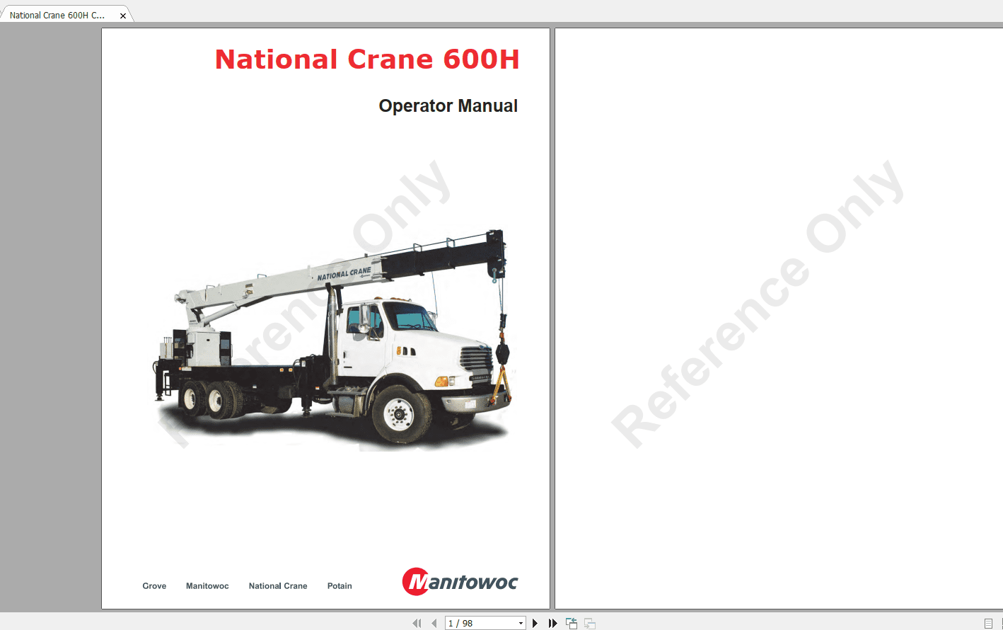 National Crane 600H CTRL091 08 Operators Manual