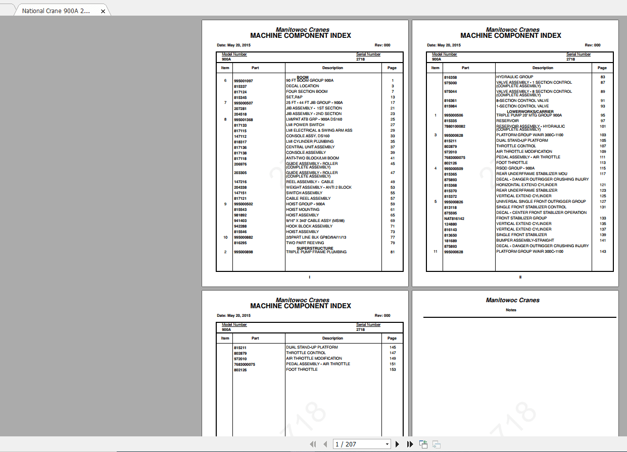 National Crane 900A 2718 Parts Manual