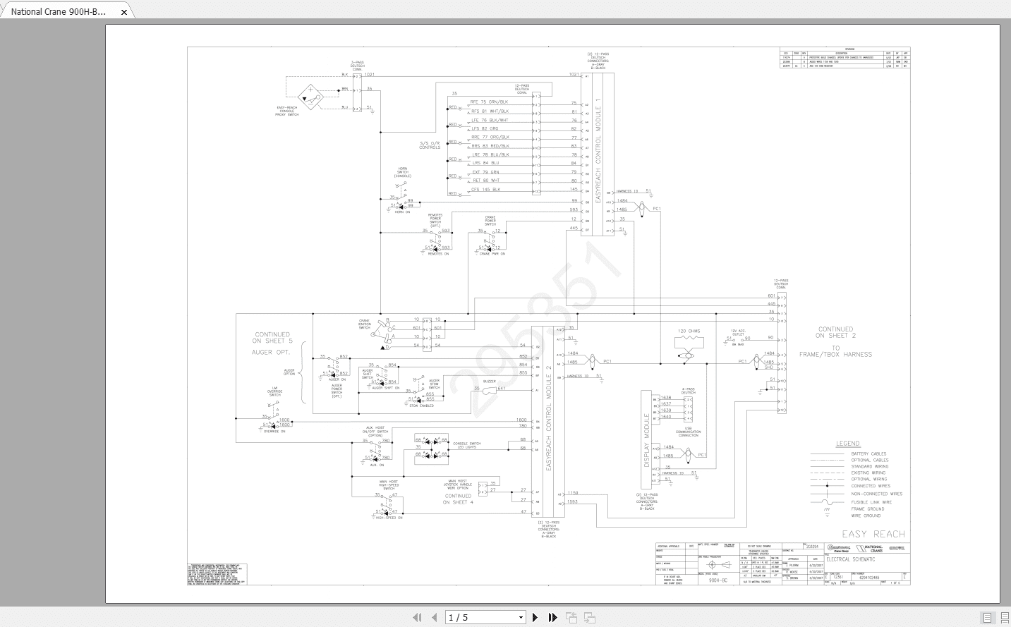 National Crane 900H BC 6294102485REVE Electrical Schematic