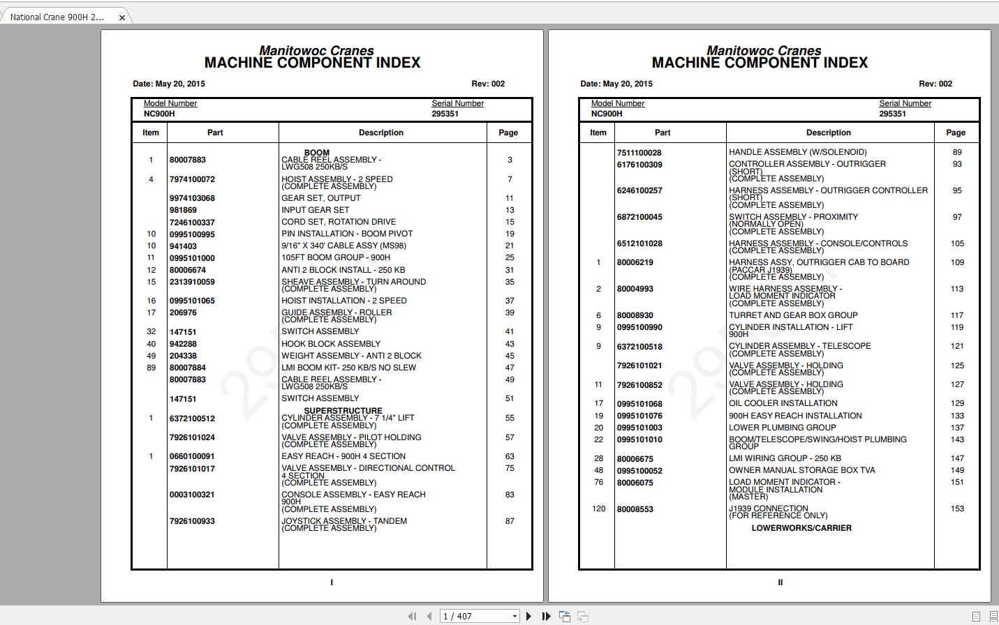 National Crane 900H 295351REV002 Parts Manual