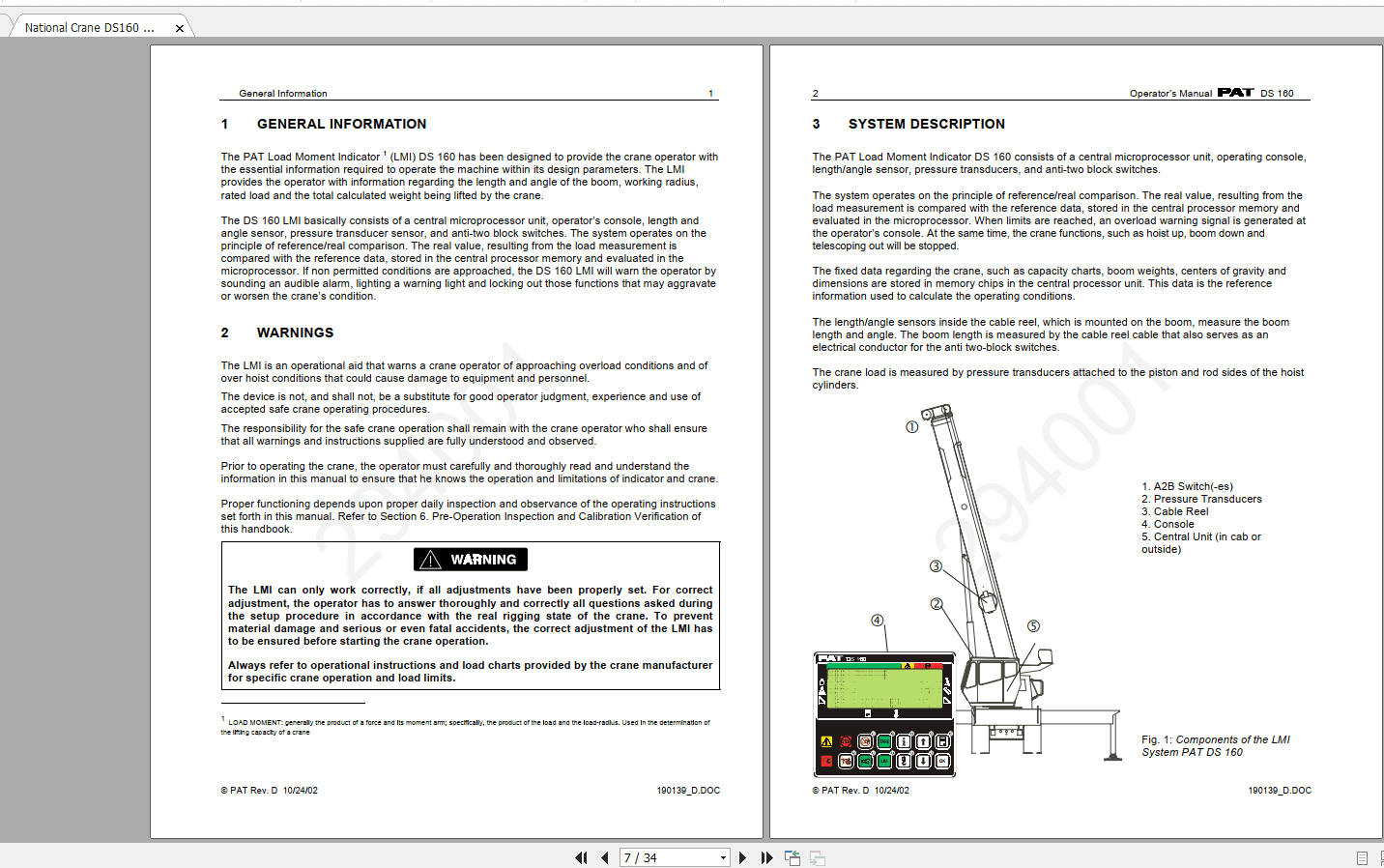 National Crane DS160 9333104064REV D 294001 Operators Manual