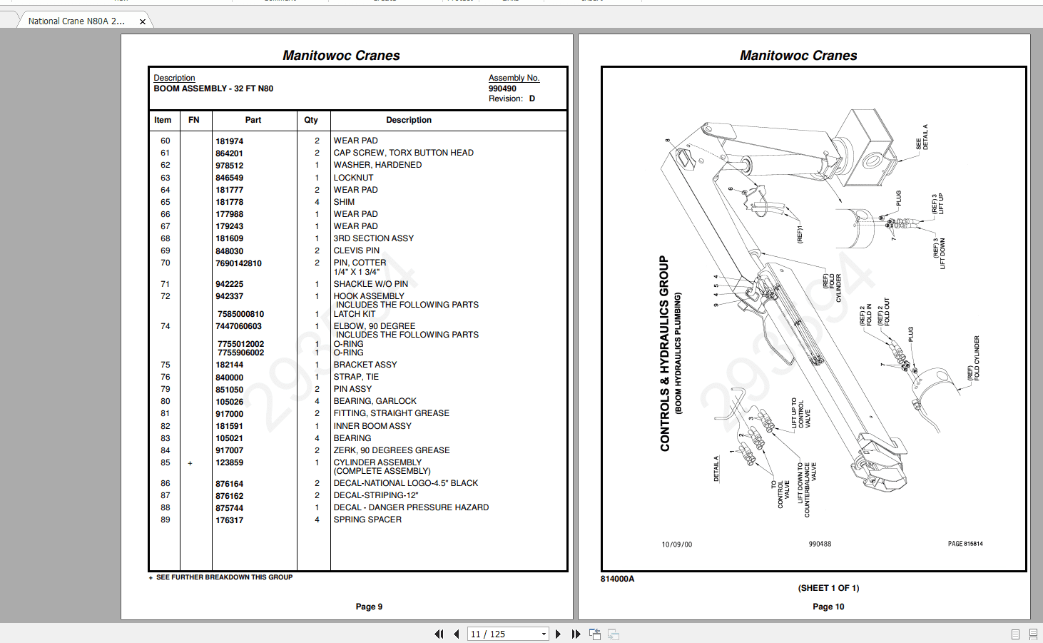 National Crane N80A 293594REV 002 Parts Manual