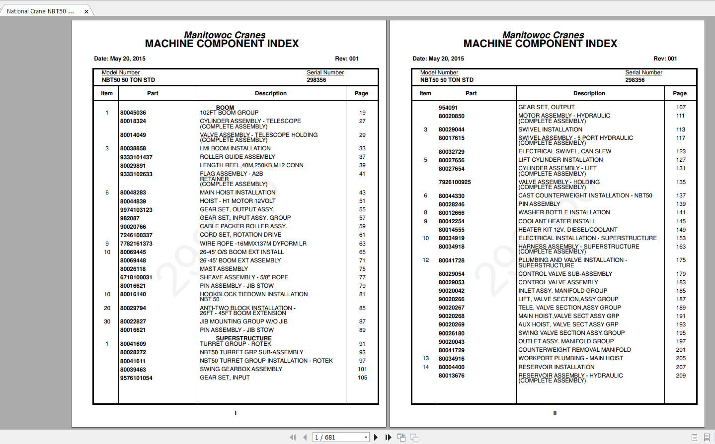 National Crane NBT50 298356Rev 001 Parts Manual2015