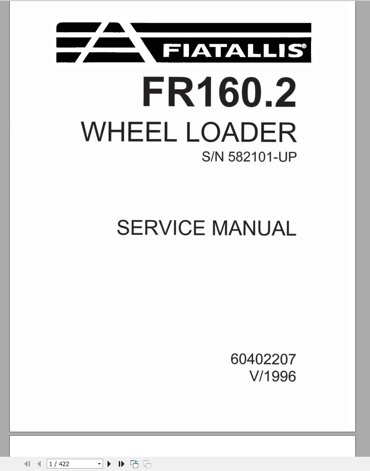 New Holland Fiatallis Wheel Loader FR1602 Service Manual60402207R0 1