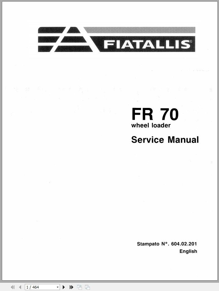 New Holland Fiatallis Wheel Loader FR70 Service Manual60402201 1