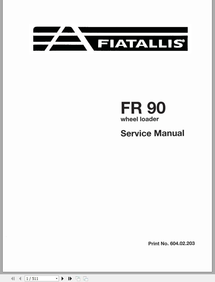 New Holland Fiatallis Wheel Loader FR90 Service Manual60402203 1
