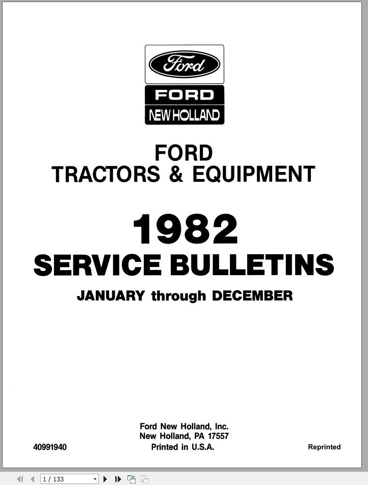 New Holland Ford Tractor Equipment 1982 Service Bulletins40991940 1