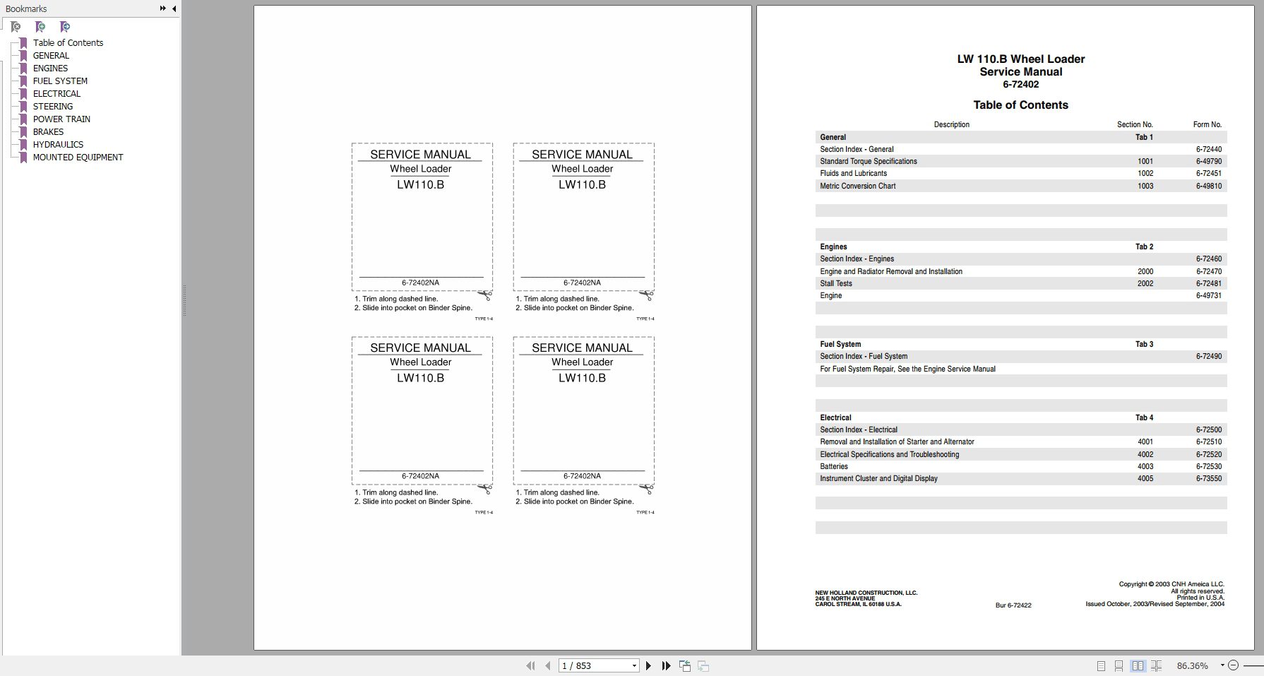 New Holland LW110B Wheel Loader Service Manual6 72402NAR0 1