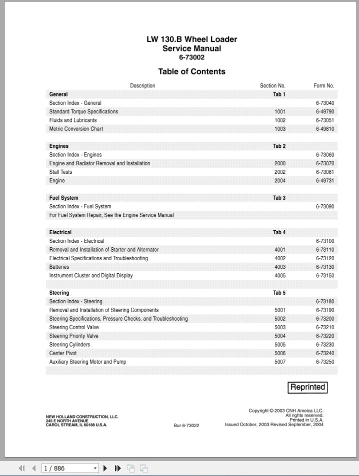 New Holland LW130B Wheel Loader Service Manual6 73002NAR0 1