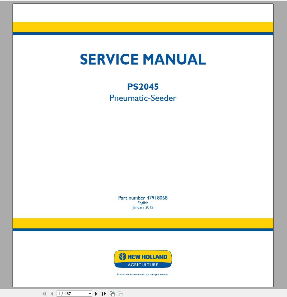 New Holland PS2045 Pneumatic Seeder Service Manual47918068 1