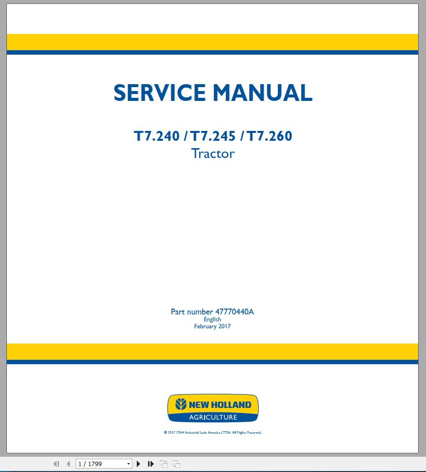 New Holland T7240 T7245 T7260 Service Manual47770440A 1
